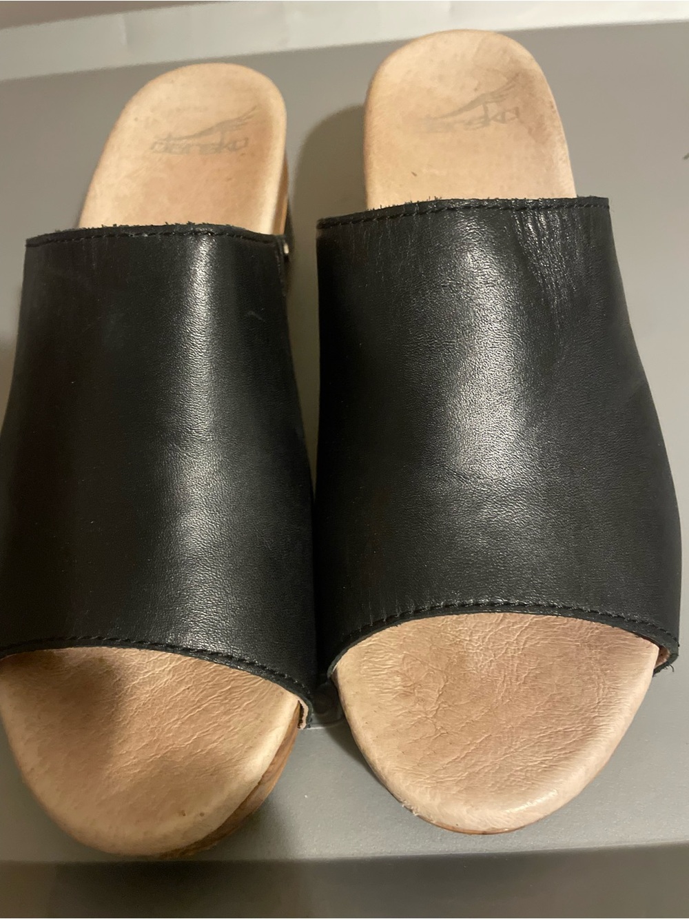 Dansko Black Leather Slide Mules